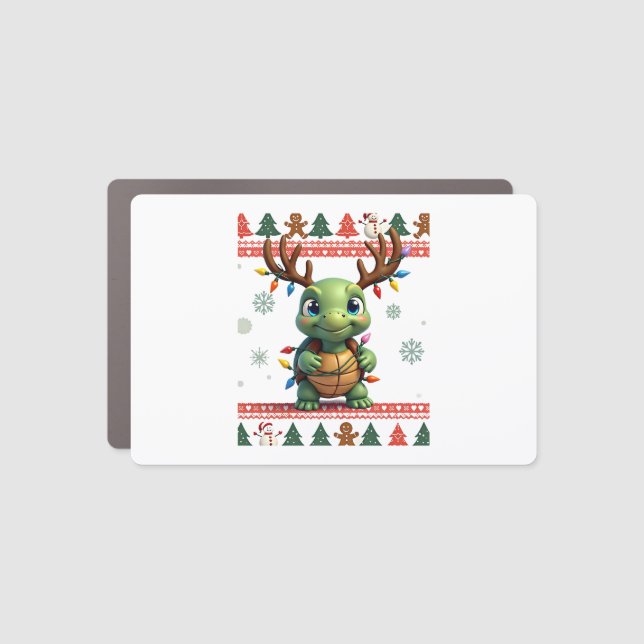 Ugly Xmas Sweater Style Lighting Turtle Christmas  Car Magnet (Front)