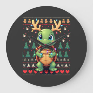 Ugly Xmas Sweater Style Lighting Turtle Christmas  Large Clock