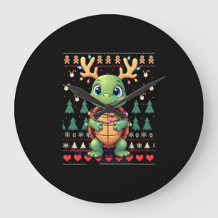 Ugly Xmas Sweater Style Lighting Turtle Christmas  Large Clock
