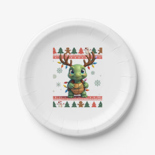 Ugly Xmas Sweater Style Lighting Turtle Christmas Paper Plates