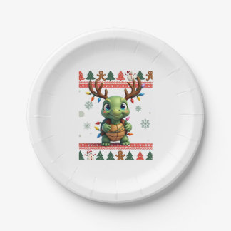 Ugly Xmas Sweater Style Lighting Turtle Christmas  Paper Plates