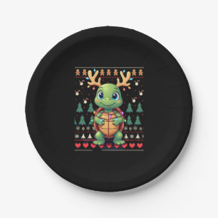 Ugly Xmas Sweater Style Lighting Turtle Christmas Paper Plates