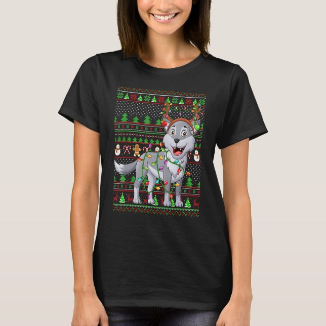 Ugly Xmas Sweater Style Lighting Wolf Christmas (Front)