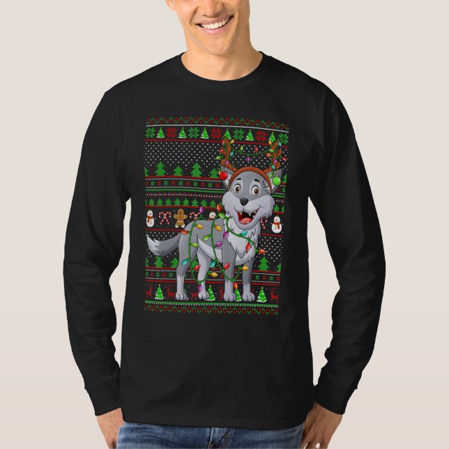 Ugly Xmas Sweater Style Lighting Wolf Christmas (Front)