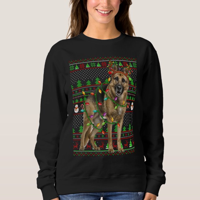 Ugly Xmas Sweater Style Lights German Shepherd Dog (Front)