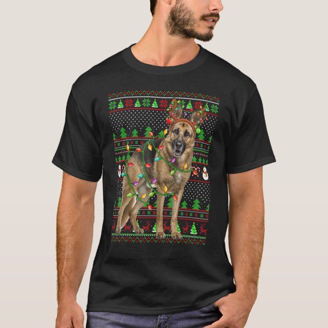 Ugly Xmas Sweater Style Lights German Shepherd Dog (Front)