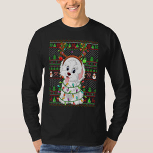 Ugly Xmas Sweater Style Lights Havanese Dog Christ