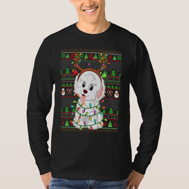 Ugly Xmas Sweater Style Lights Havanese Dog Christ (Front)