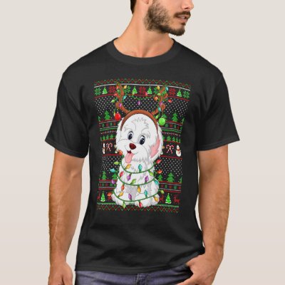 Ugly Xmas Sweater Style Lights Havanese Dog Christ