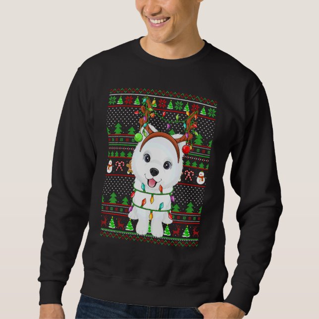 Ugly Xmas Sweater Style Lights Samoyed Dog Christm (Front)