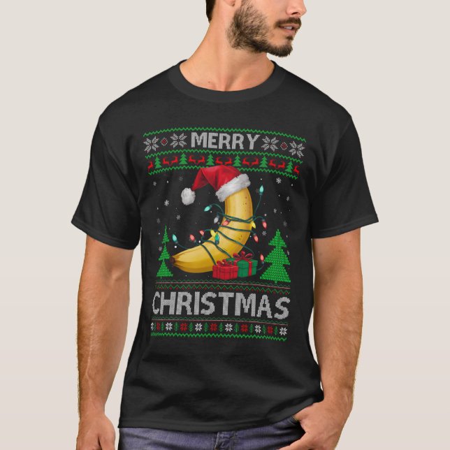 Ugly Xmas Sweater Style Lights Santa Banana Christ (Front)