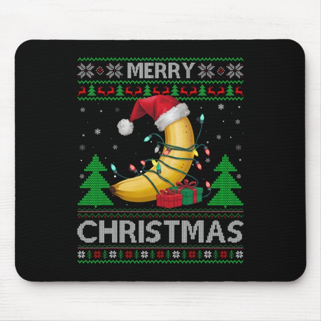 Ugly Xmas Sweater Style Lights Santa Banana Christ Mouse Pad (Front)