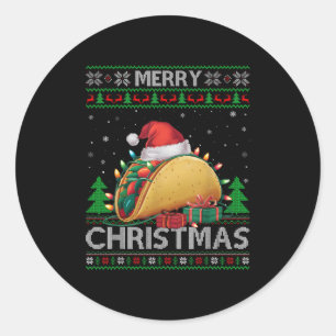 Ugly Xmas Sweater Style Lights Santa Taco Christma Classic Round Sticker