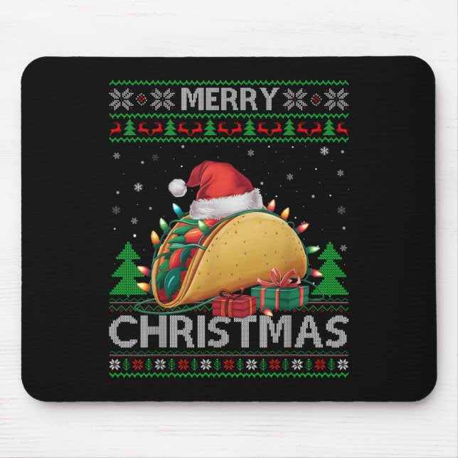 Ugly Xmas Sweater Style Lights Santa Taco Christma Mouse Pad (Front)