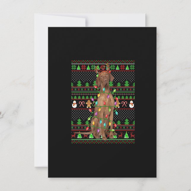 Ugly Xmas Sweater Style Lights Vizsla Dog Christma Invitation (Front)