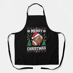 Ugly Xmas Sweater Style Santa American Football Apron