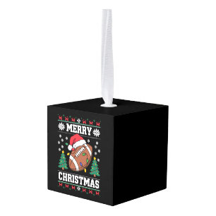 Ugly Xmas Sweater Style Santa American Football  Cube Ornament