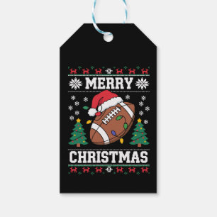 Ugly Xmas Sweater Style Santa American Football Gift Tags