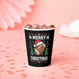 Ugly Xmas Sweater Style Santa American Football Paper Cups