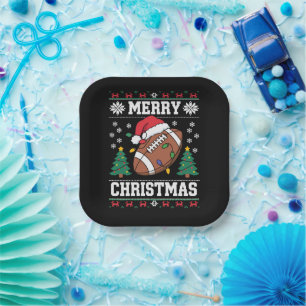 Ugly Xmas Sweater Style Santa American Football Paper Plates
