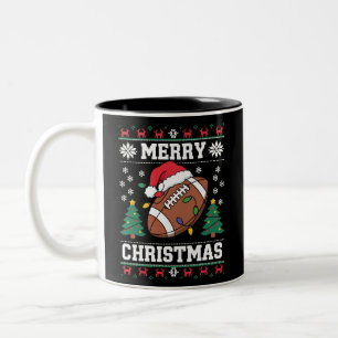 Ugly Xmas Sweater Style Santa American Football  Two-Tone Coffee Mug