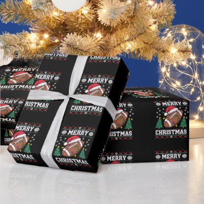 Ugly Xmas Sweater Style Santa American Football  Wrapping Paper