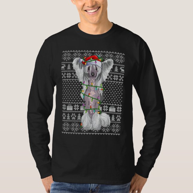 Ugly Xmas Sweater Style Santa Chinese Crested Dog  (Front)