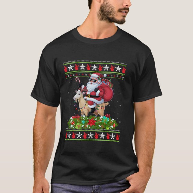 Ugly Xmas Sweater Style Santa Riding Chamois Goat  (Front)