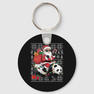 Ugly Xmas Sweater Style Santa Riding Panda Christm Keychain