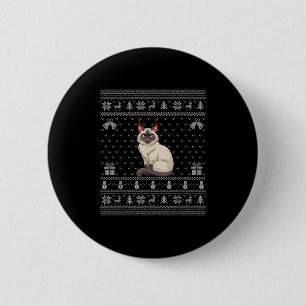 Ugly Xmas Sweater Style Siamese Cat Reindeer Chris Button
