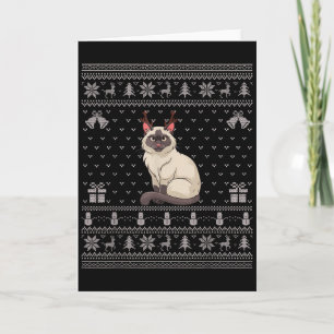 Ugly Xmas Sweater Style Siamese Cat Reindeer Chris Card