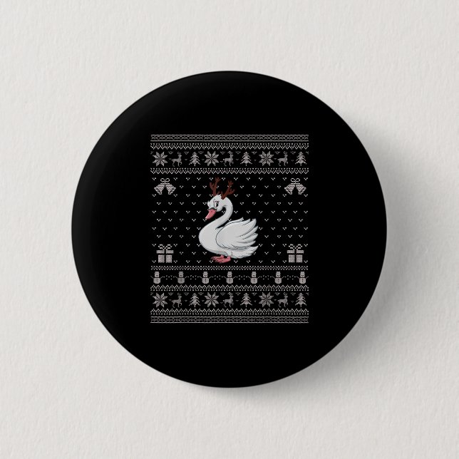 Ugly Xmas Sweater Style Swans Reindeer Christmas  Button (Front)