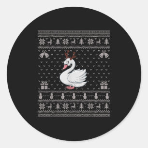 Ugly Xmas Sweater Style Swans Reindeer Christmas Classic Round Sticker