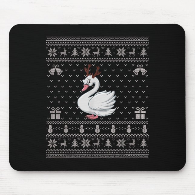 Ugly Xmas Sweater Style Swans Reindeer Christmas  Mouse Pad (Front)
