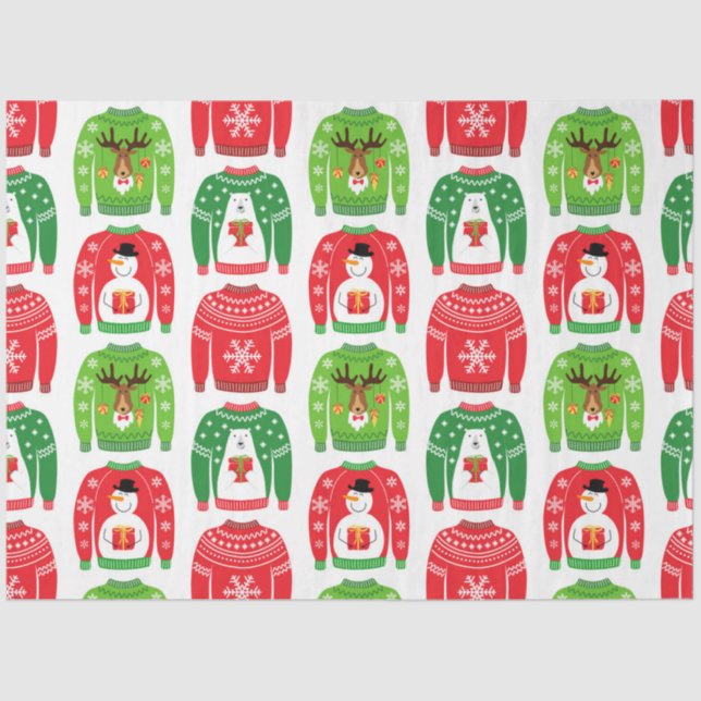 Ugly Xmas Sweaters Polar Bear Snowman Rudolf Red Tissue Paper (Front)