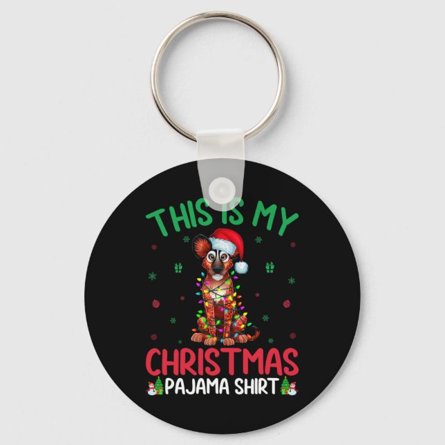 Ugly Xmas Tree Lights Santa African Wild Dog Chris Keychain (Front)