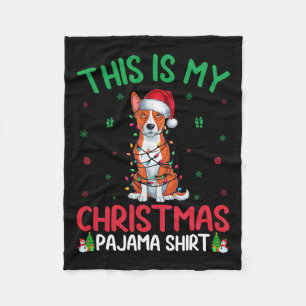 Ugly Xmas Tree Lights Santa Basenji Dog Christmas  Fleece Blanket