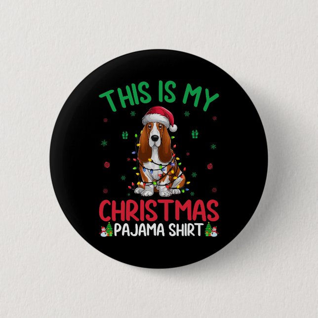 Ugly Xmas Tree Lights Santa Bet Hound Dog Christma Button (Front)