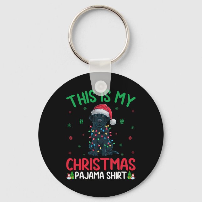 Ugly Xmas Tree Lights Santa Black Labrador Dog Chr Keychain (Front)