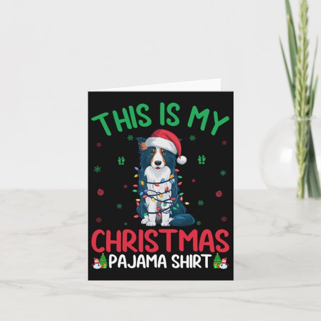 Ugly Xmas Tree Lights Santa Border Collie Dog Chri Card (Front)