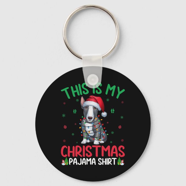 Ugly Xmas Tree Lights Santa Bull Terrier Dog Chris Keychain (Front)