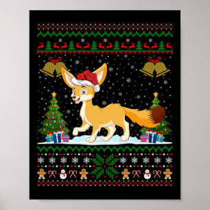 Ugly Xmas Tree Lights Santa Hat Fennec Fox Christm Poster
