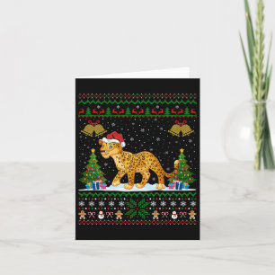Ugly Xmas Tree Lights Santa Hat Leopard Christmas Card