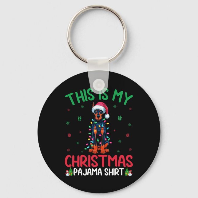 Ugly Xmas Tree Santa Doberman Pinscher Dog Christm Keychain (Front)
