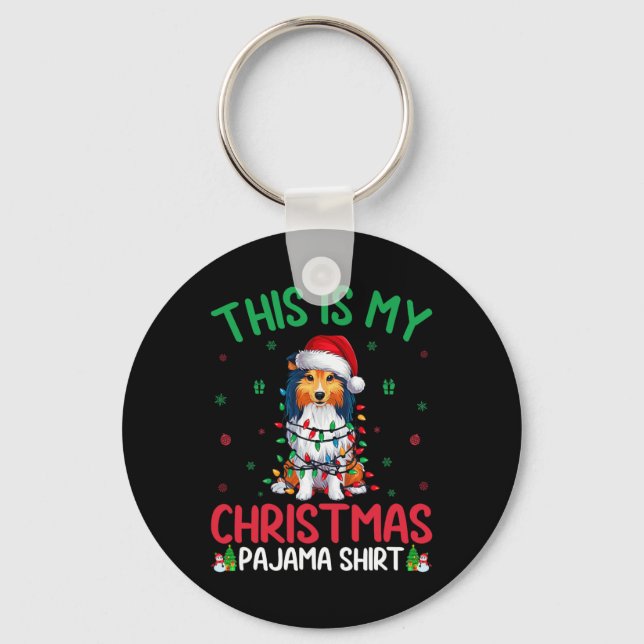 Ugly Xmas Tree Santa Shetland Sheepdog Dog Christm Keychain (Front)
