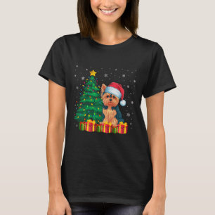 Ugly Yorkie Santa Hat Christmas Lights Dog Lover X T-Shirt