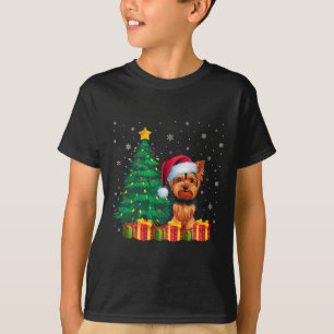 Ugly Yorkshire Terrier Santa Hat Christmas Lights  T-Shirt