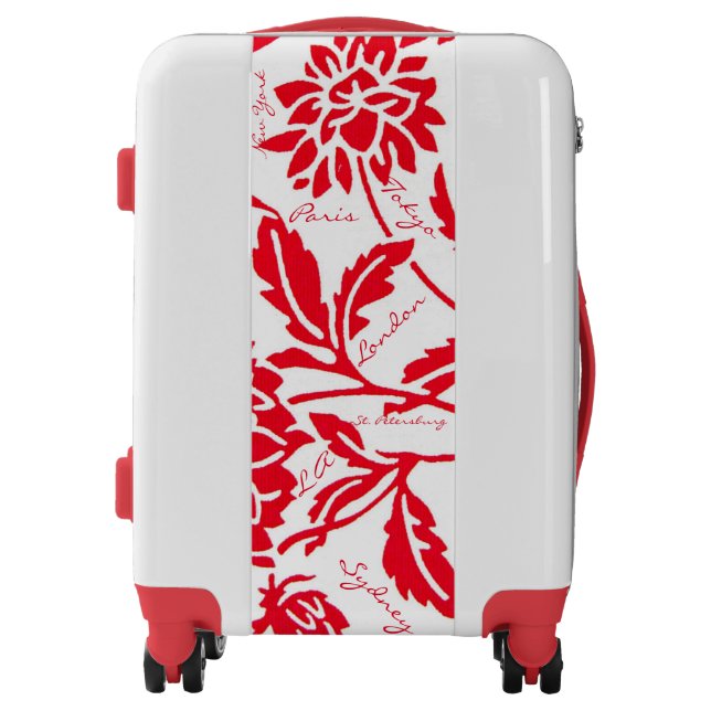 UGO Luggage Red Floral Print Destinations (Front)