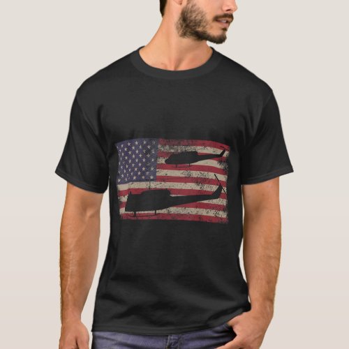 UH1 Huey Helicopter USA American Flag T_Shirt