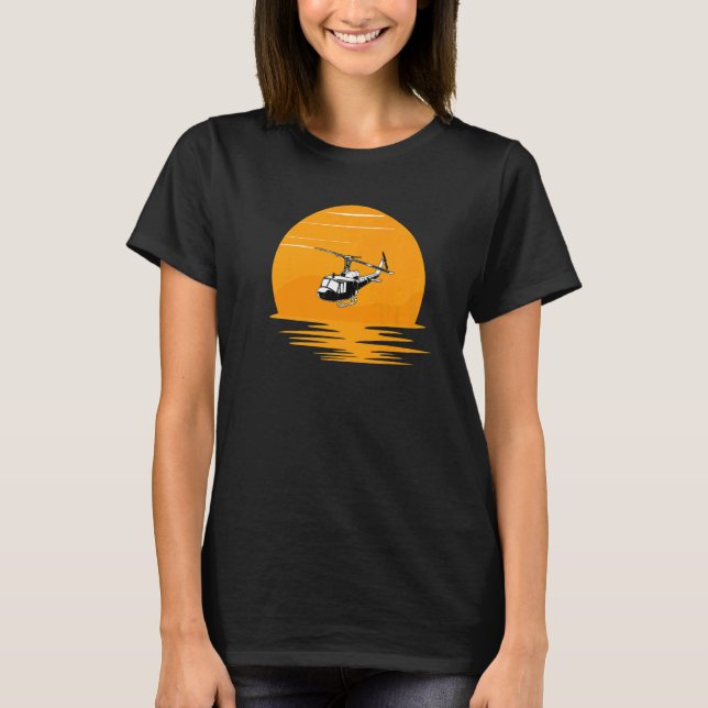 Uh 1 Chopper Helicopter Flying At Sunset For Men W T-Shirt (Front)
